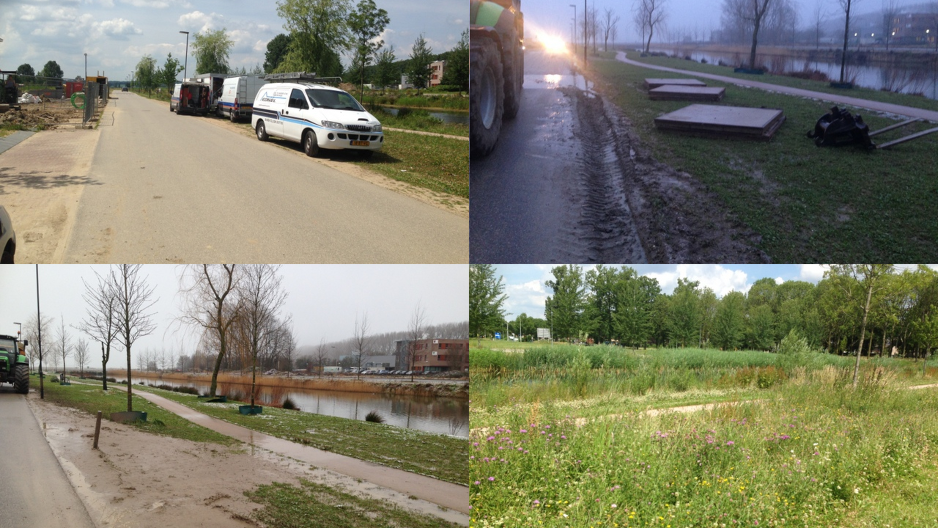 De bermen worden gebruikt als parkeerplaats, als opslagplaats voor bouwmateriaal en -afval en om pompwater te lozen. Een goed ontwikkelde vegetatie (rechtsonder) is maar op een paar plekken te vinden.